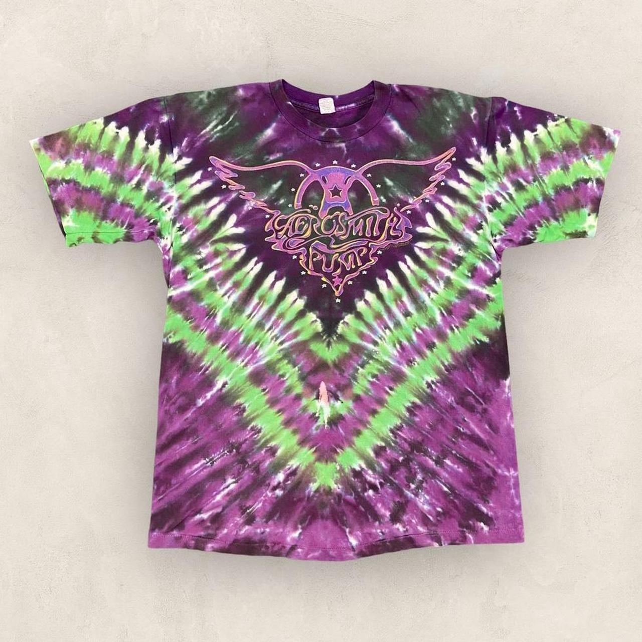 Vintage 90s USA Aerosmith pump tour tie dye promotional graphic band t-shirt