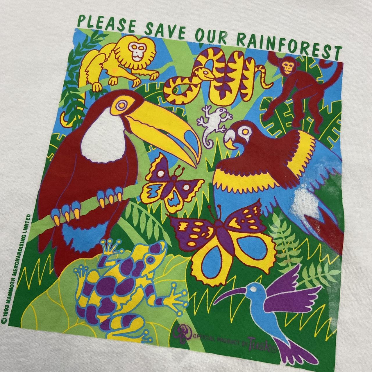 Vintage 90s USA ‘please save our rainforest’ nature wildlife graphic white t-shirt
