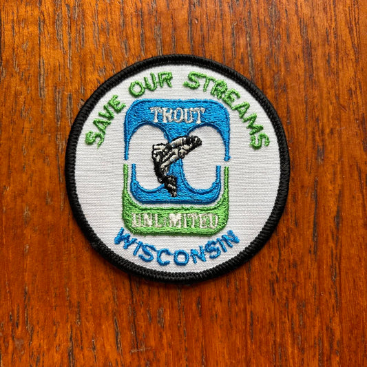 Vintage 80s USA save our streams Wisconsin trout fish embroidered patch