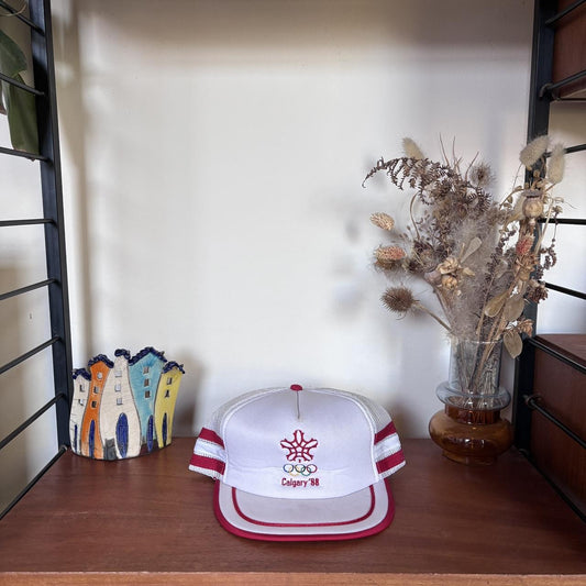 Vintage 80s Calgary Olympics winter games snow sports Canada trucker cap