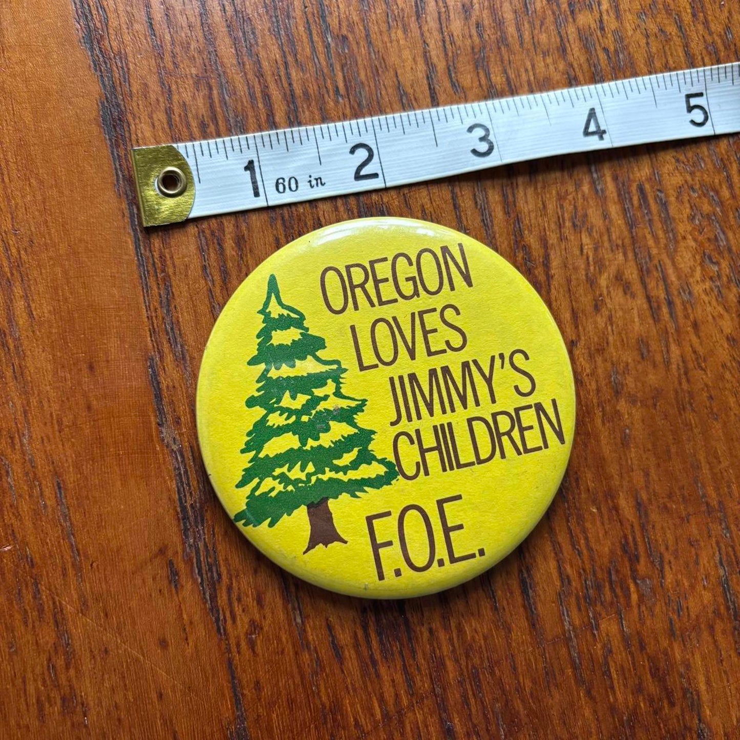 Vintage 80s USA Oregon loves Jimmy’s children environment charity pin badge