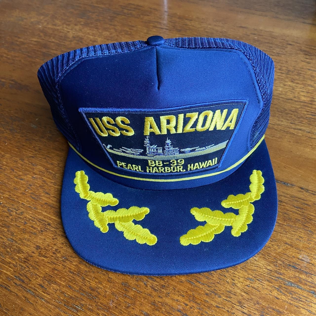 Vintage 90s USA USS Arizona boat memorial site Pearl Harbor Hawaii graphic trucker cap