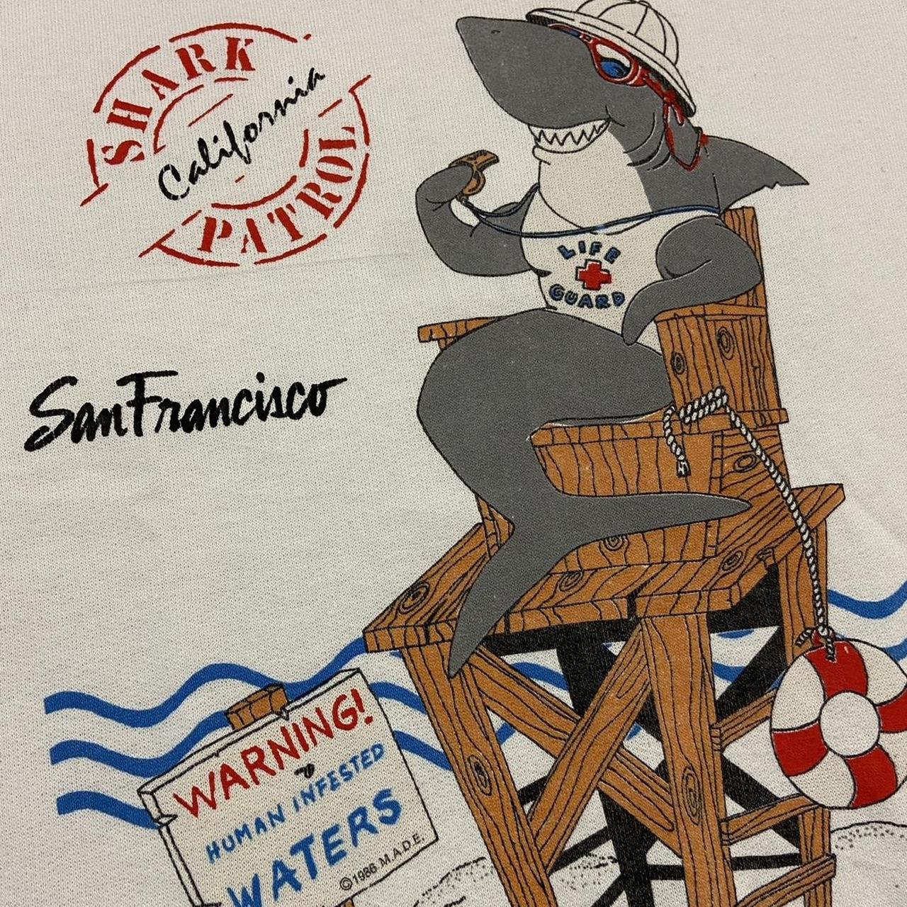 Vintage 80s USA shark patrol San Francisco California humour promotional sweatshirt