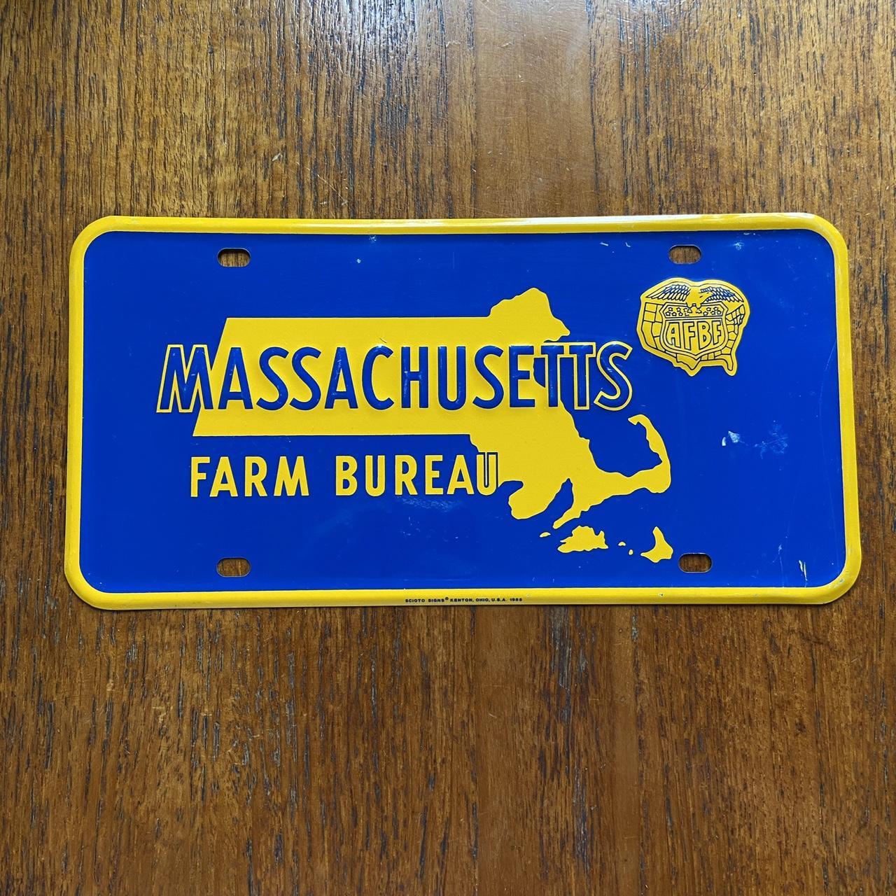 Vintage 80s USA Massachusetts farm bureau agriculture promotional American license plate