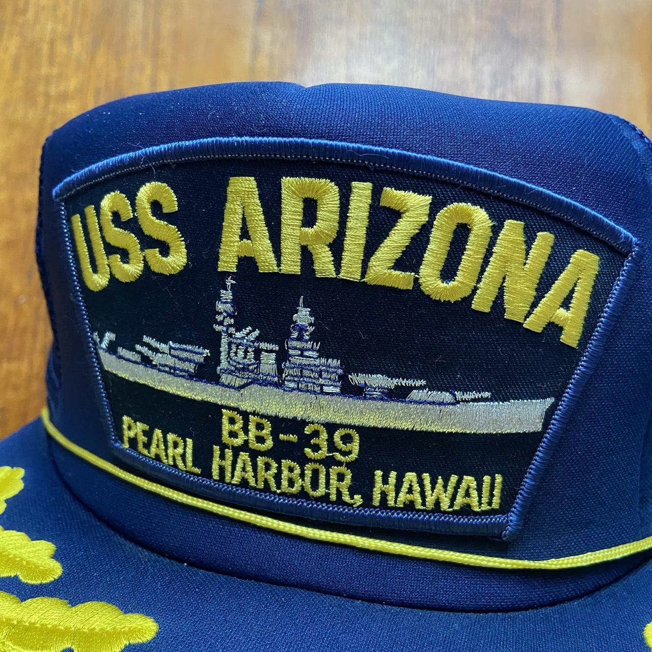 Vintage 90s USA USS Arizona boat memorial site Pearl Harbor Hawaii graphic trucker cap