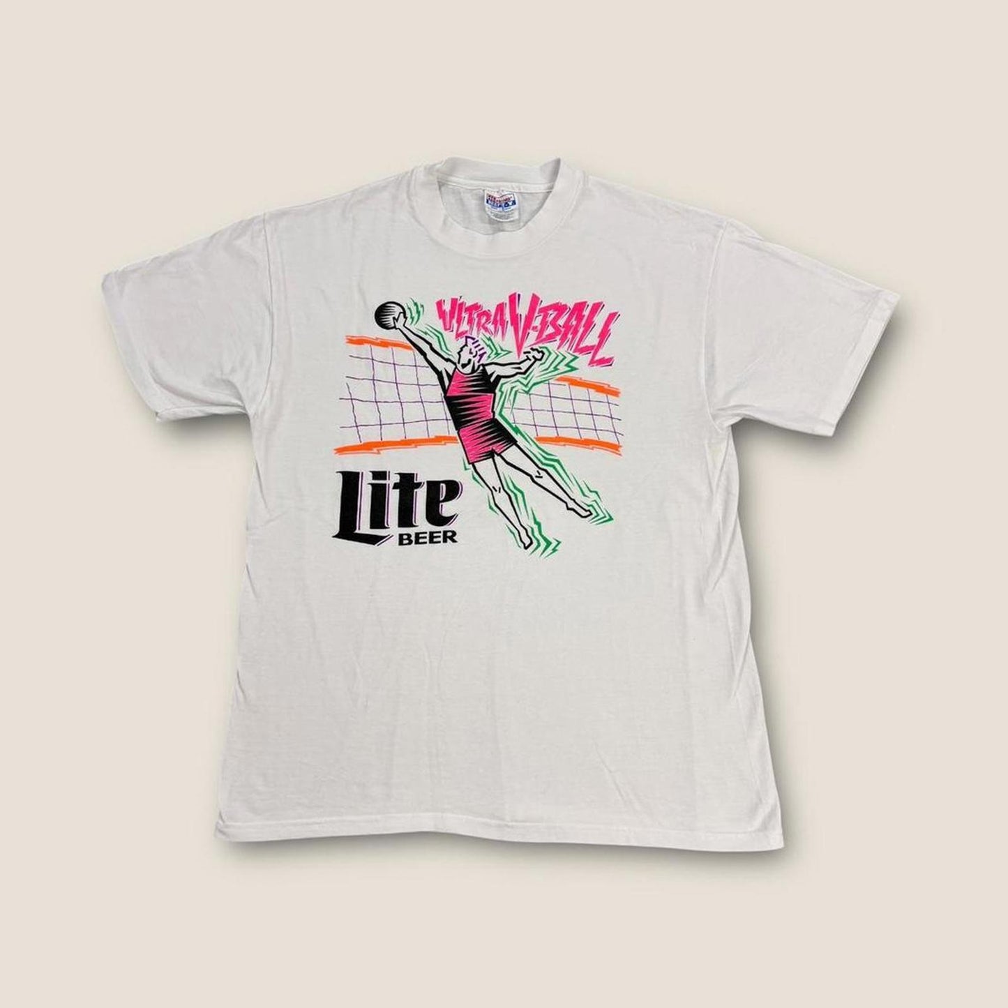 Vintage 90s USA volleyball miller lite beer graphic t-shirt