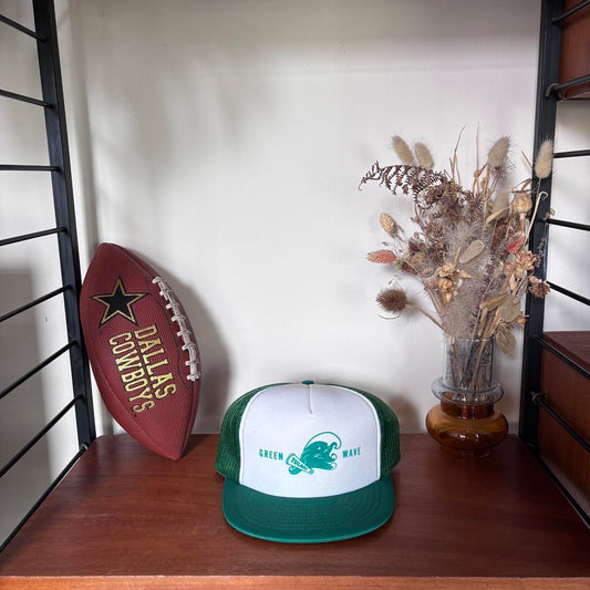 Vintage 90s USA Tulane University green wave mascot New Orleans Louisiana trucker cap