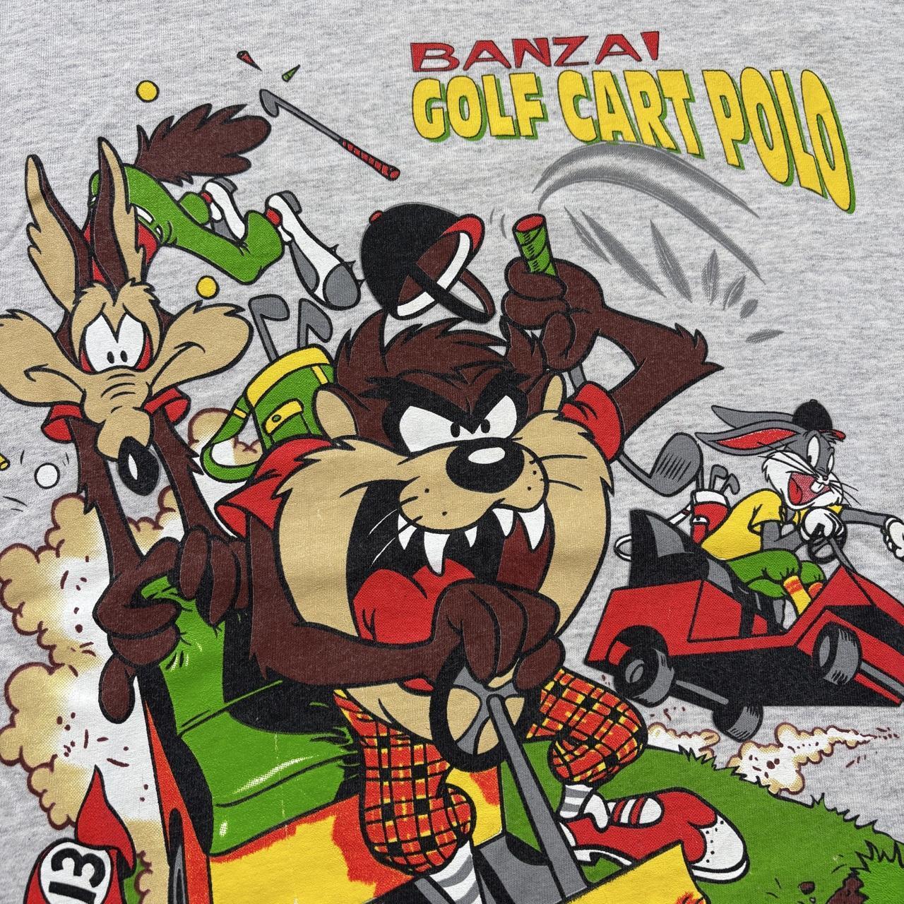 Vintage 90s USA Looney Tunes Warner Bros golf cart polo cartoon t-shirt