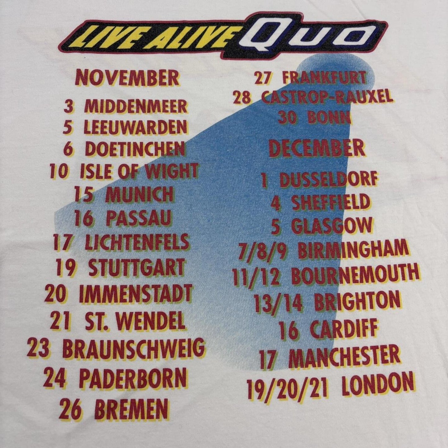 Vintage 90s Status Quo live alive European Tour rock music band t-shirt