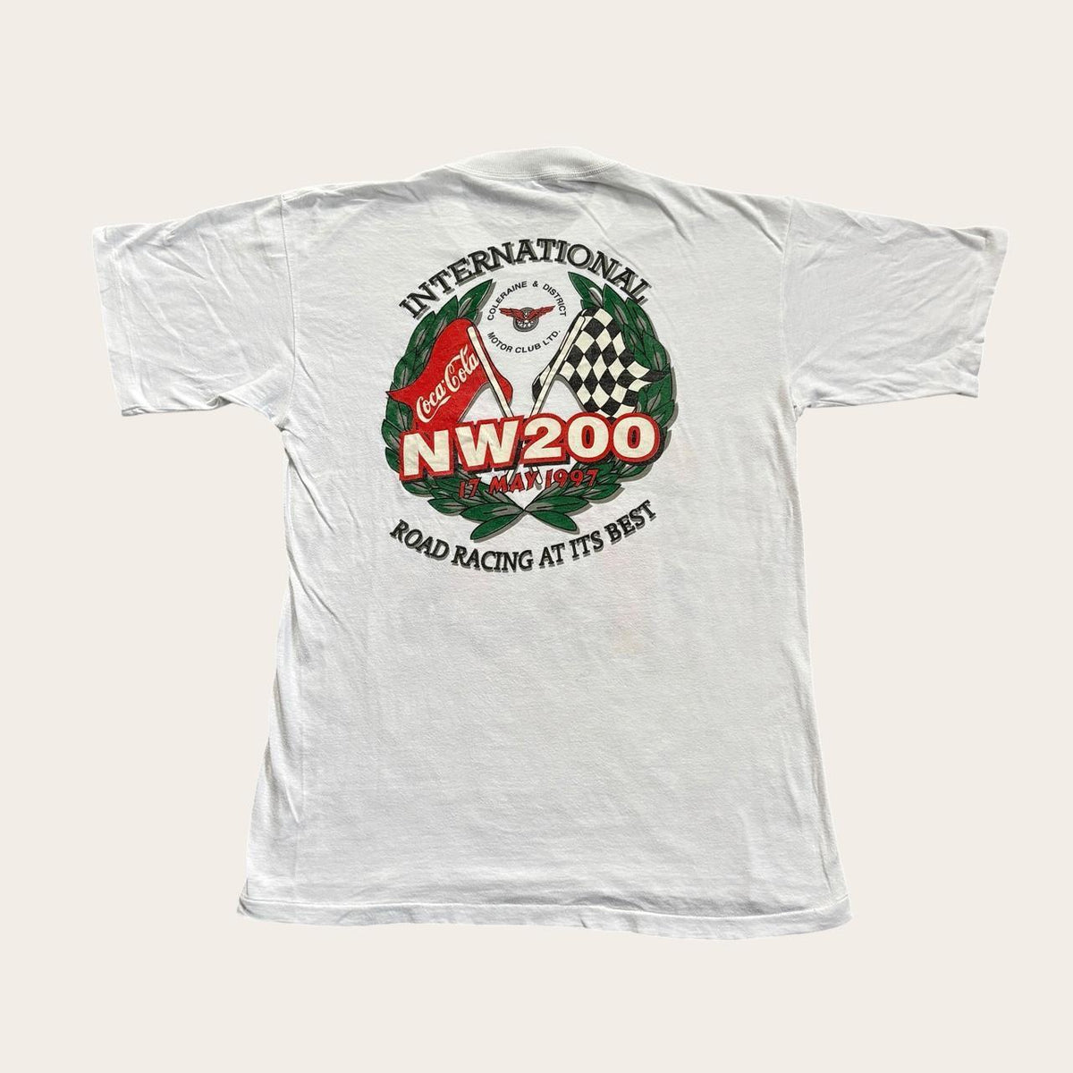 Vintage 90s motorcycle road race North West 200 Ireland Coca Cola t-shirt