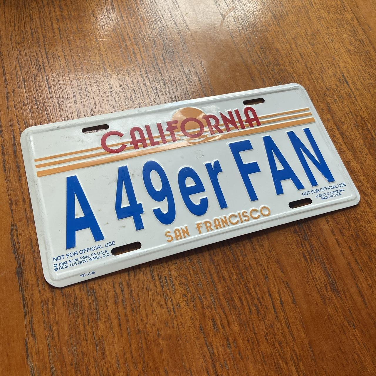 Vintage 90s USA San Francisco 49ers NFL California American license plate