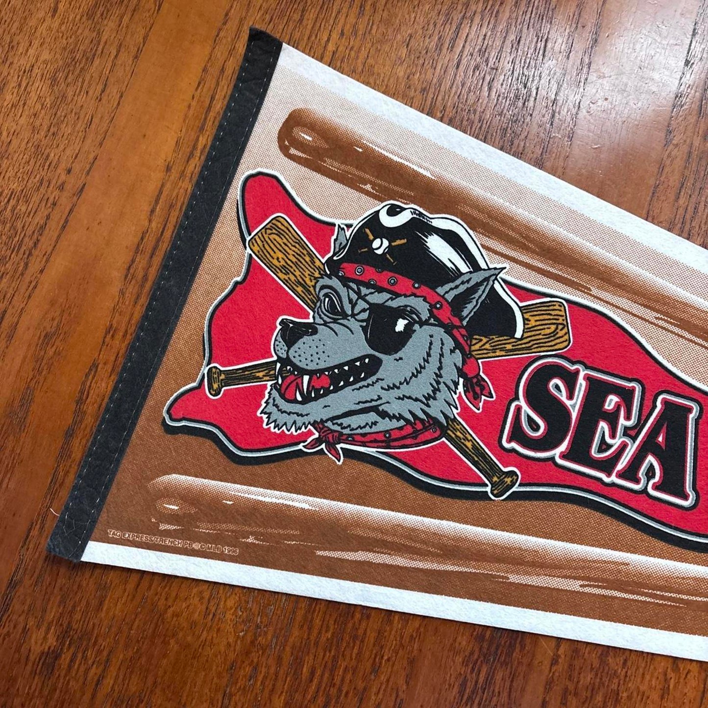 Vintage 90s USA Eerie Sea Wolves minor league baseball felt pennant