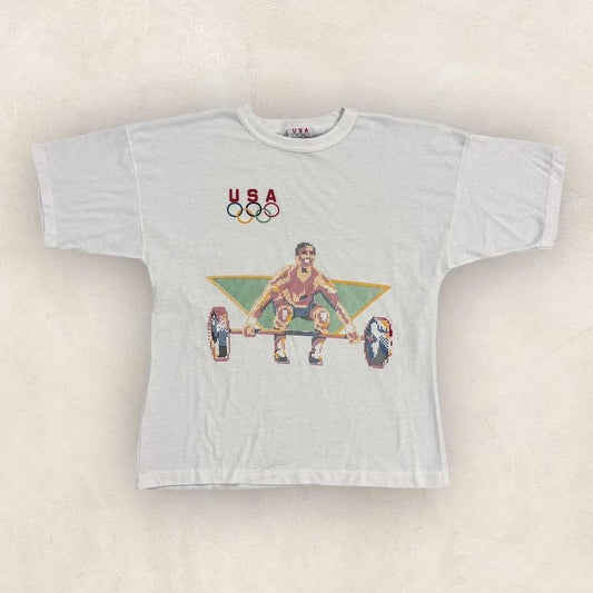 Vintage 90s USA Olympics weightlifting summer games athletics graphic t-shirt