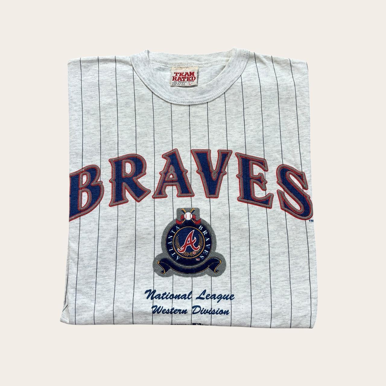 Vintage 90s USA Atlanta Braves MLB Major League Baseball striped t-shirt