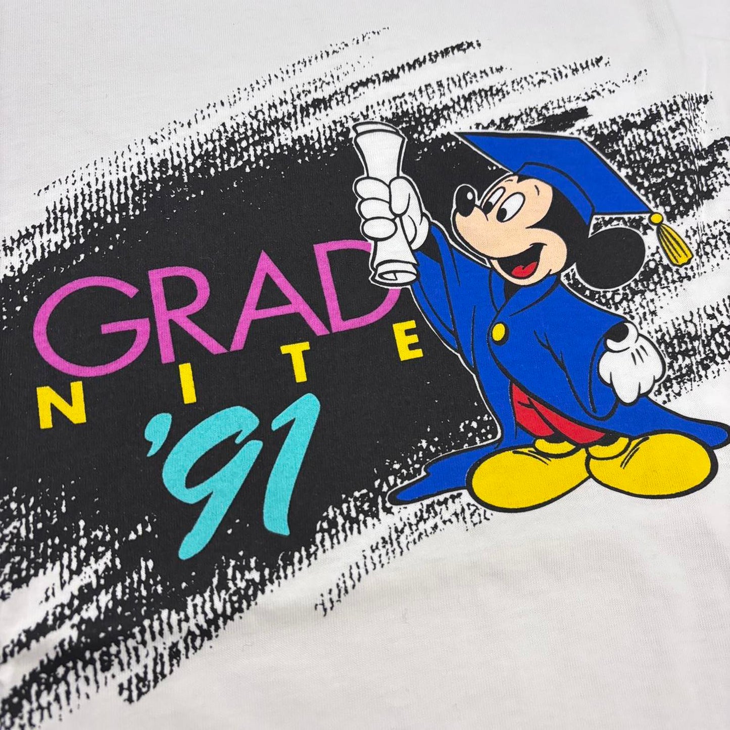 Vintage 90s USA Disney graduation night university varsity Mickey Mouse t-shirt