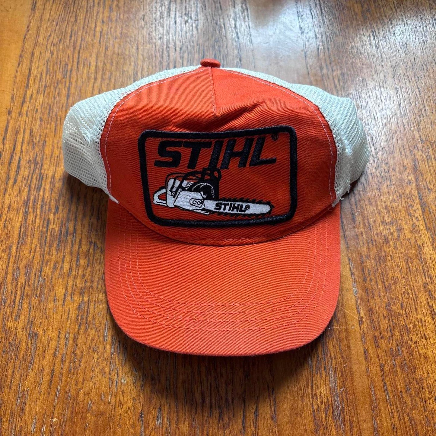 Vintage Y2K Stihl chainsaw construction workwear graphic trucker cap