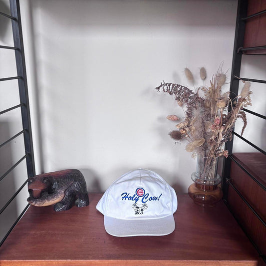 Vintage 90s USA Chicago Cubs MLB Budweiser Holy Cow slogan graphic baseball cap