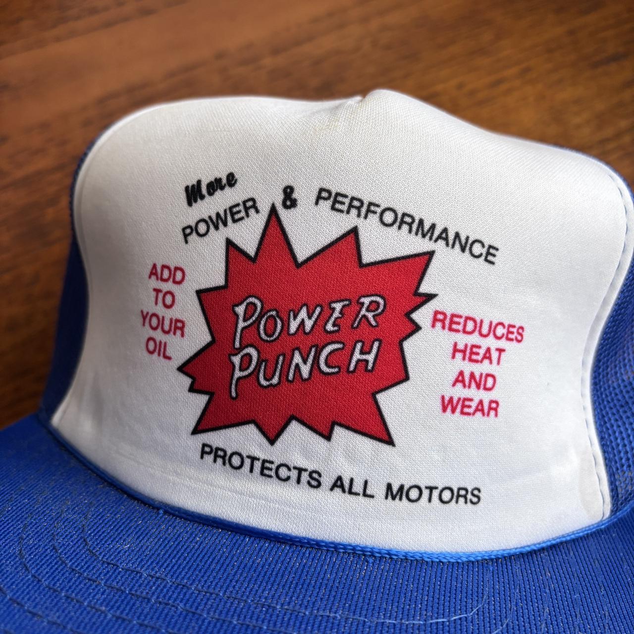 Vintage 90s USA power punch oil automobile motors graphic trucker cap
