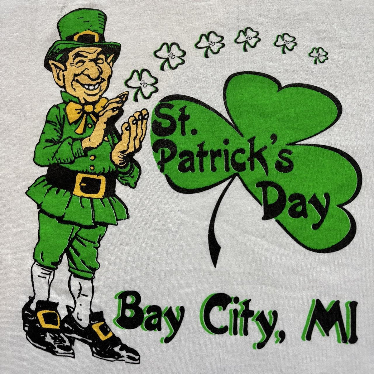 Vintage 90s USA St Patrick’s Day Bay City Michigan leprechaun souvenir t-shirt