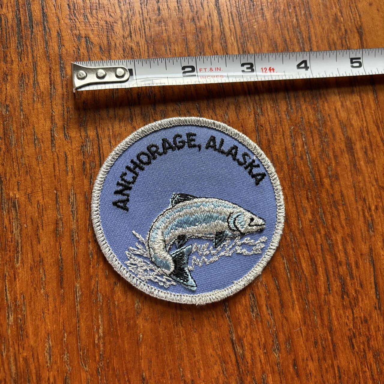 Vintage 80s USA Anchorage Alaska fish wildlife nature embroidered patch