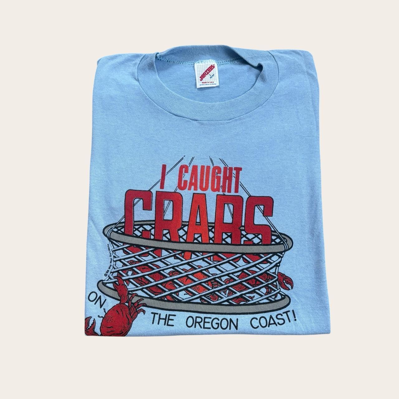 Vintage 80s USA I caught caught crabs on the Oregon coast souvenir t-shirt