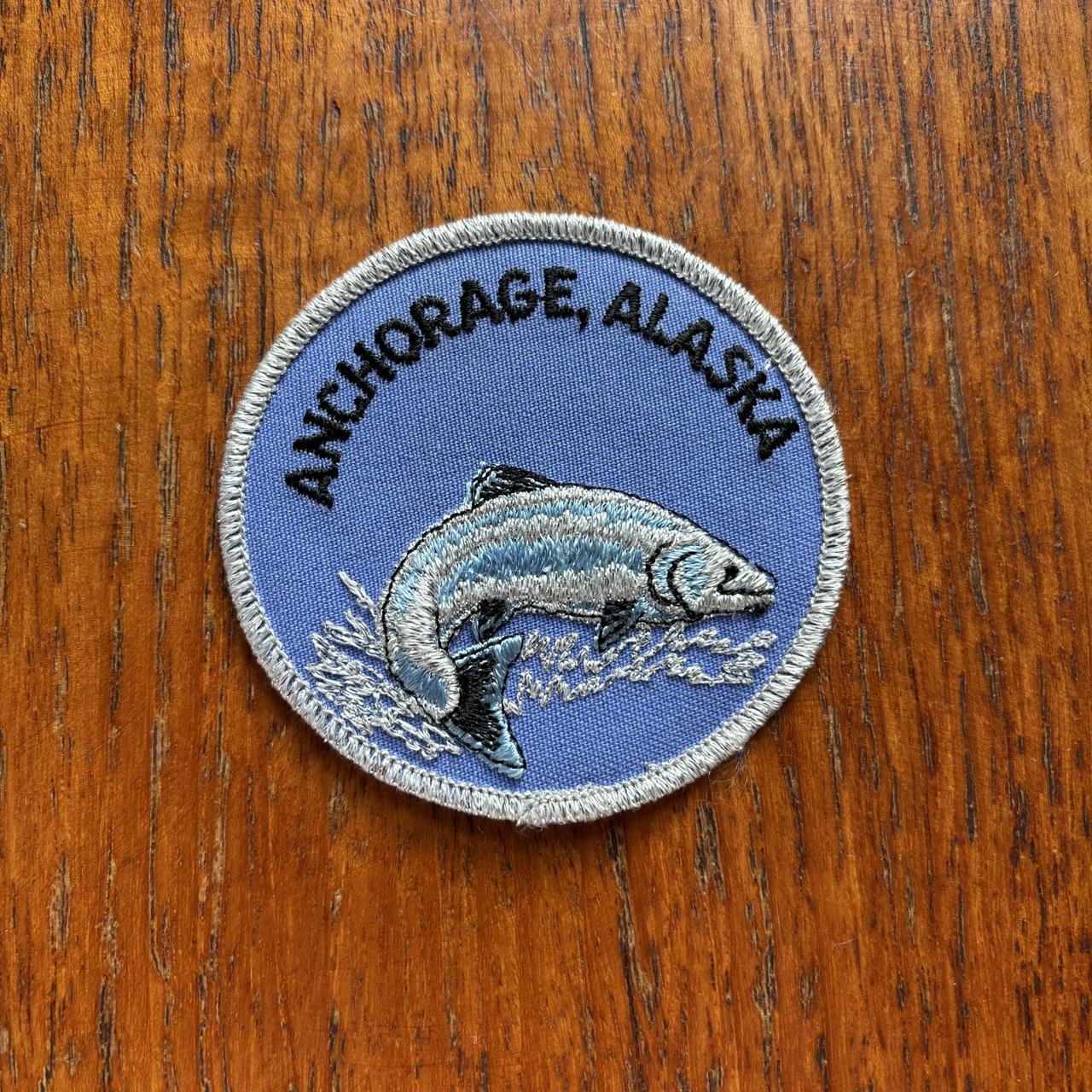 Vintage 80s USA Anchorage Alaska fish wildlife nature embroidered patch