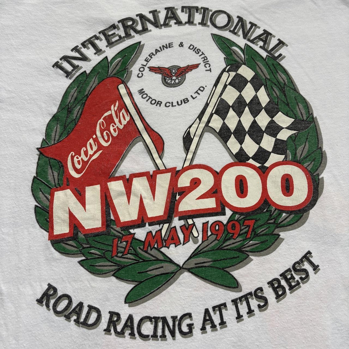 Vintage 90s motorcycle road race North West 200 Ireland Coca Cola t-shirt