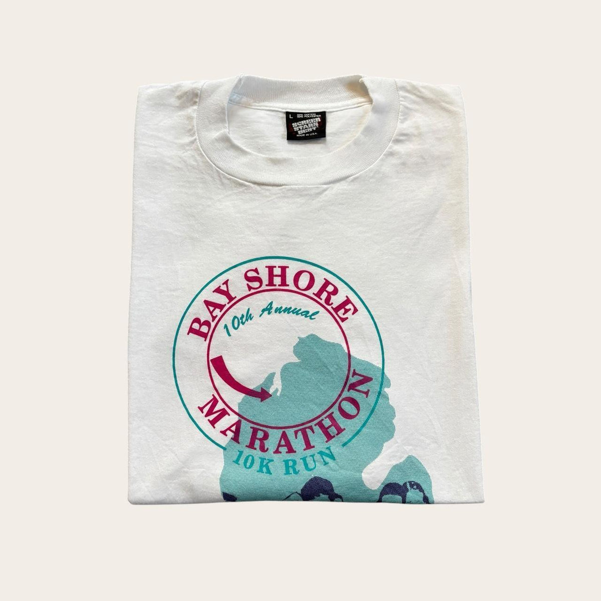Vintage 90s USA Bay Shore marathon Michigan road race running longsleeve t-shirt