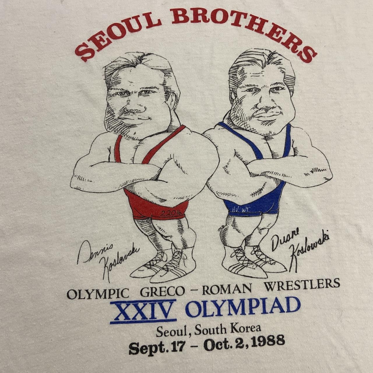 Vintage 80s USA Seoul Olympics 88 Koslowski brothers Olympic Greco Roman Wrestlers graphic ringer t-shirt