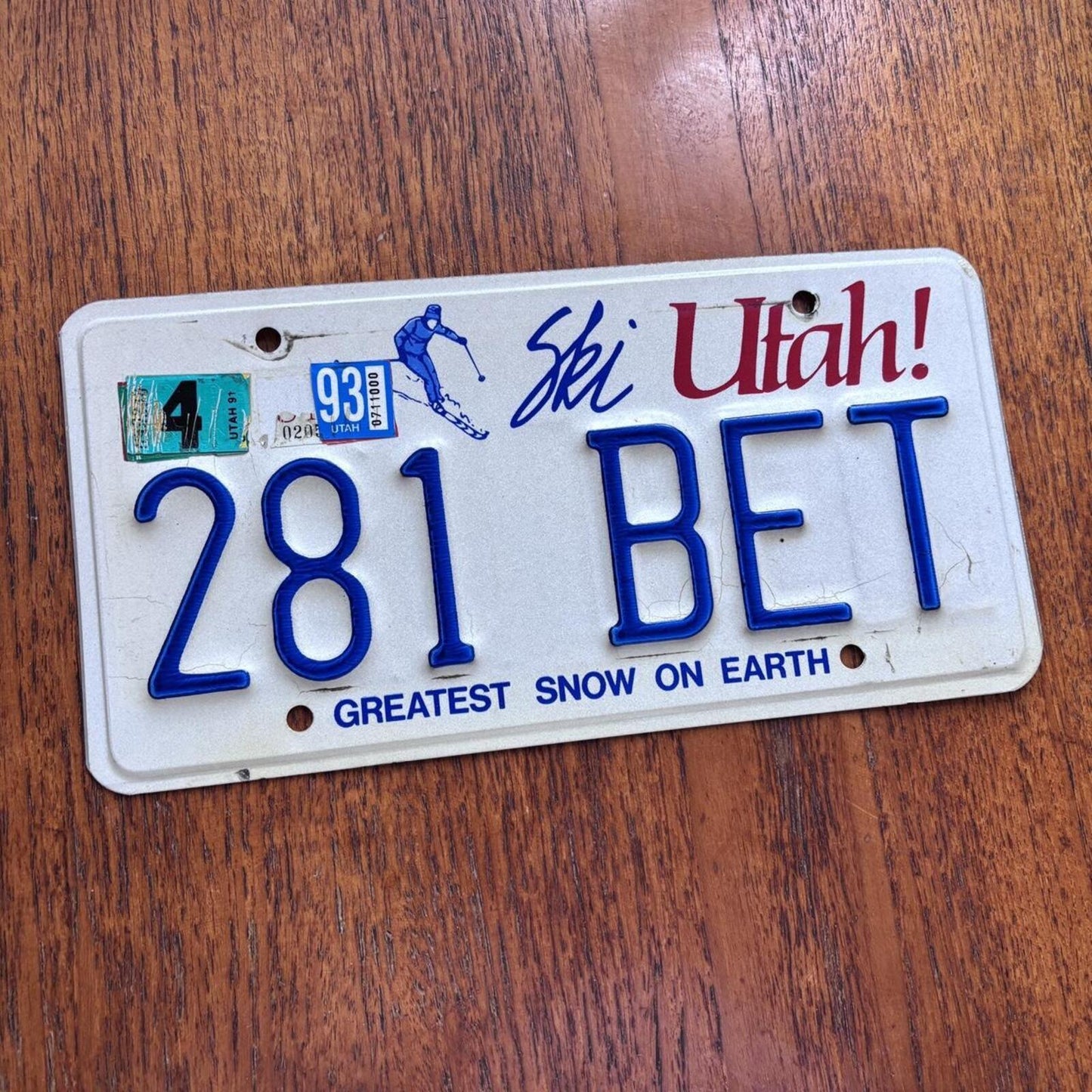 Vintage 90s USA ski Utah State car automobile American license plate