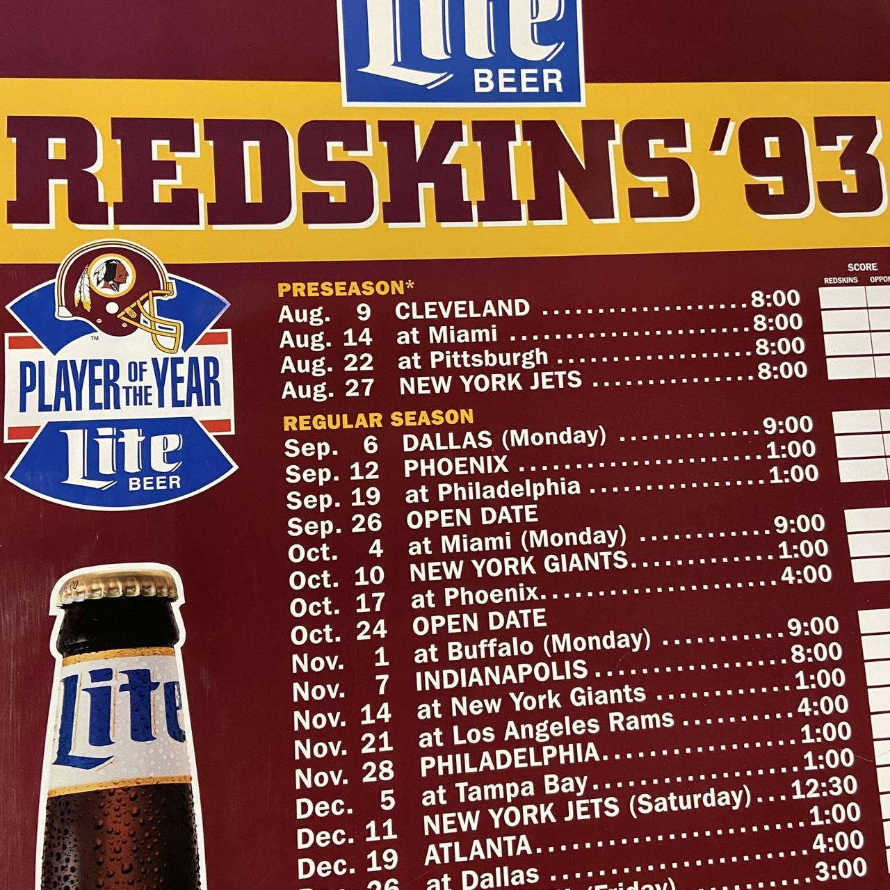 Vintage 90s USA Washington Redskins NFL American Football Miller Lite beer original promotional sports poster