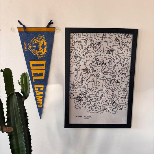 Vintage 80s USA Del Campo cougars California varsity mascot felt pennant