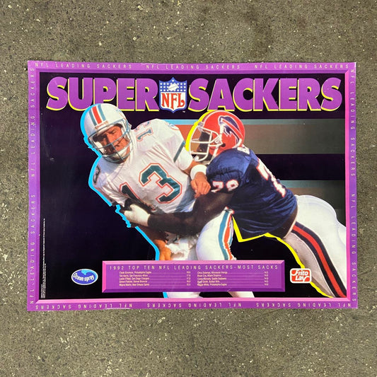 Vintage 90s USA NFL American Football leading league sackers defensive linemen promotional poster