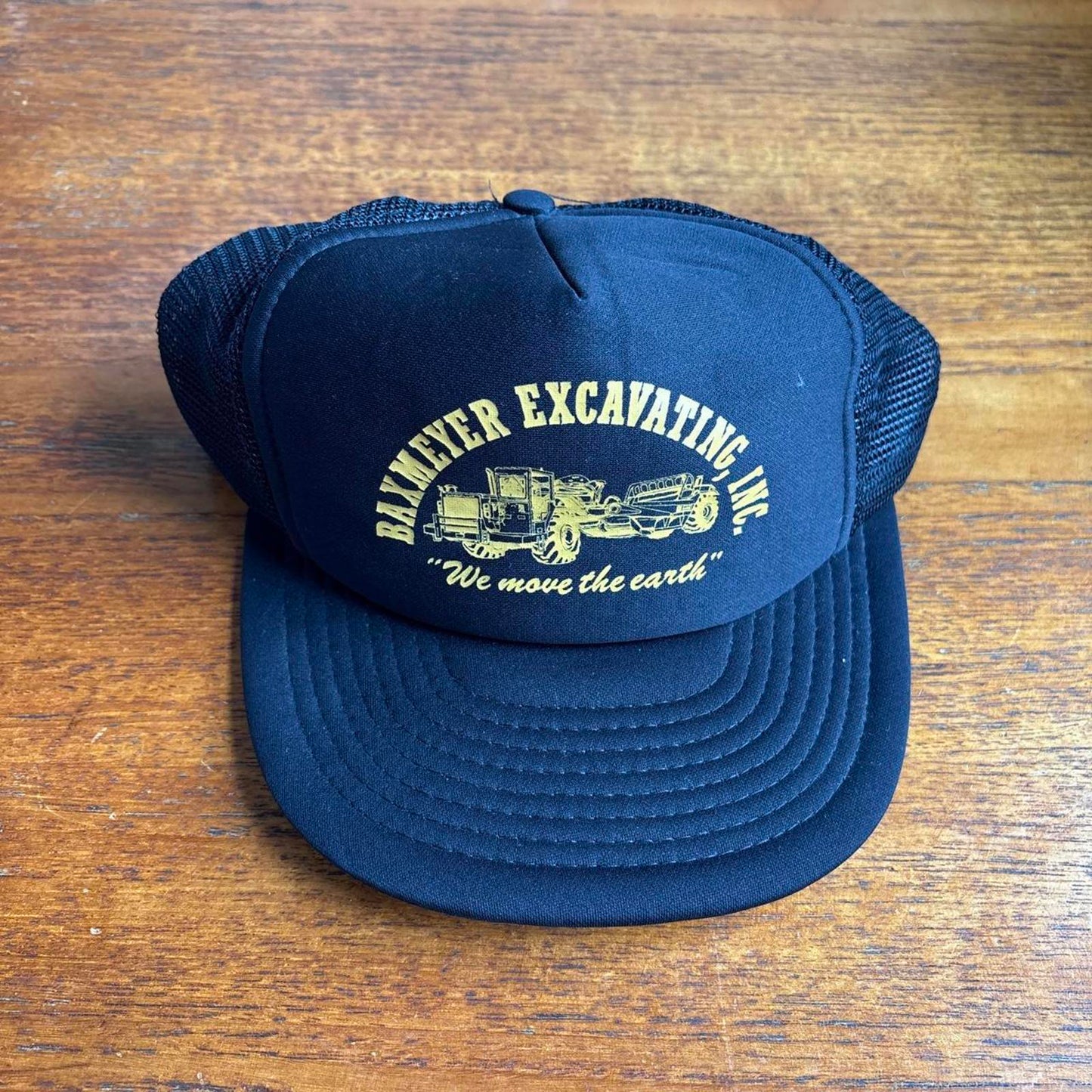 Vintage 90s USA Baxmeyer excavating construction workwear graphic trucker cap