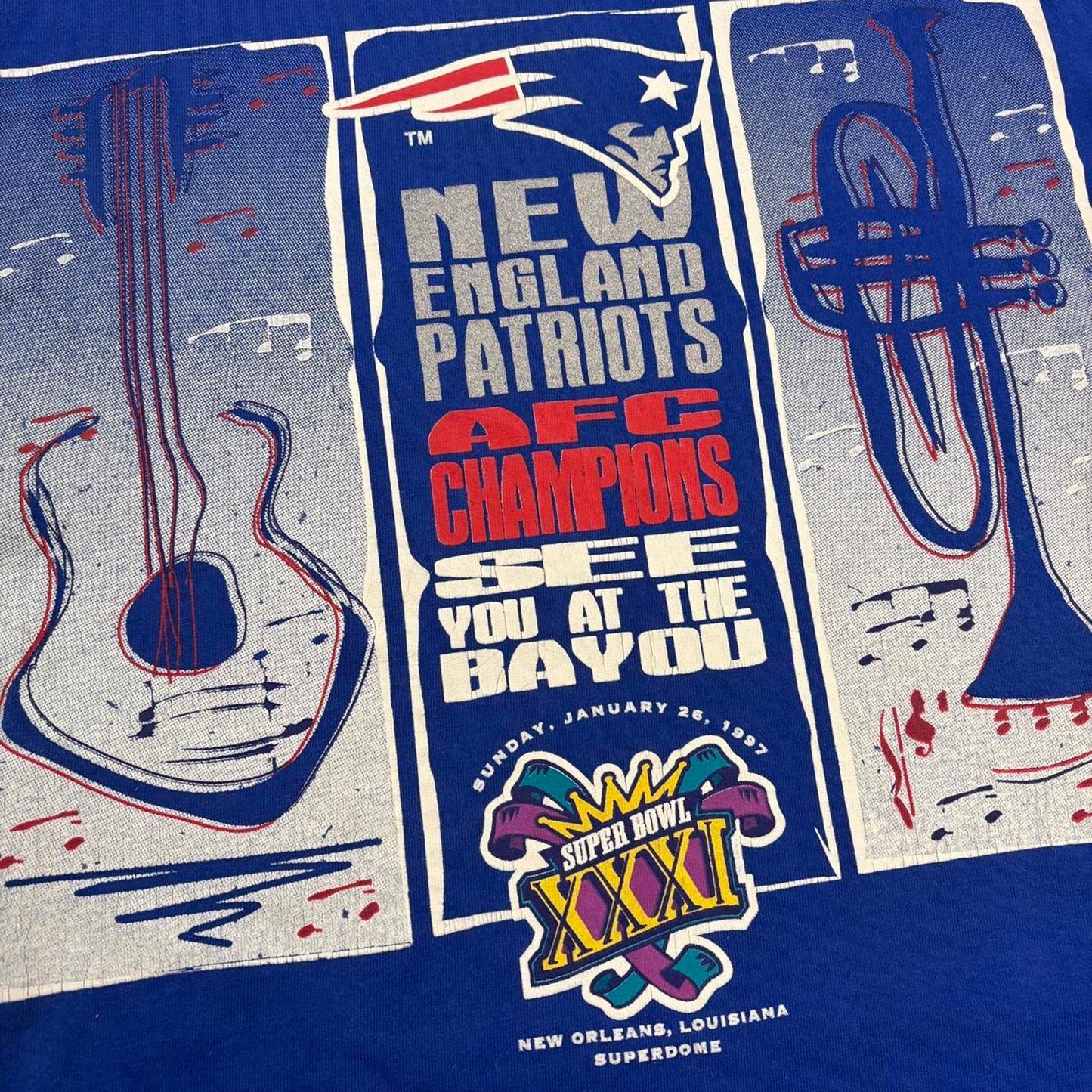 Vintage 90s USA New England Patriots Super Bowl 31 NFL graphic t-shirt