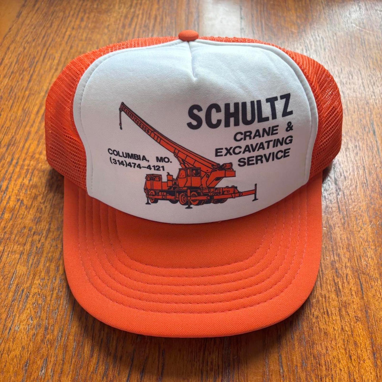 Vintage 90s USA Schultz crane excavating service Missouri workwear trucker cap