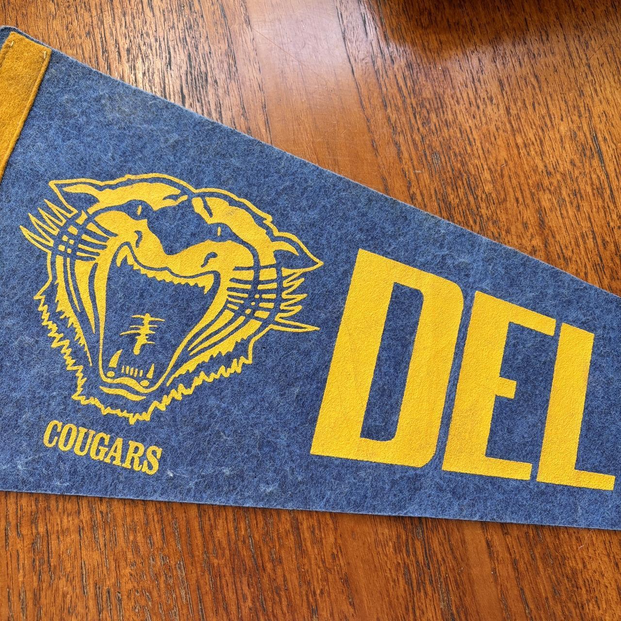 Vintage 80s USA Del Campo cougars California varsity mascot felt pennant