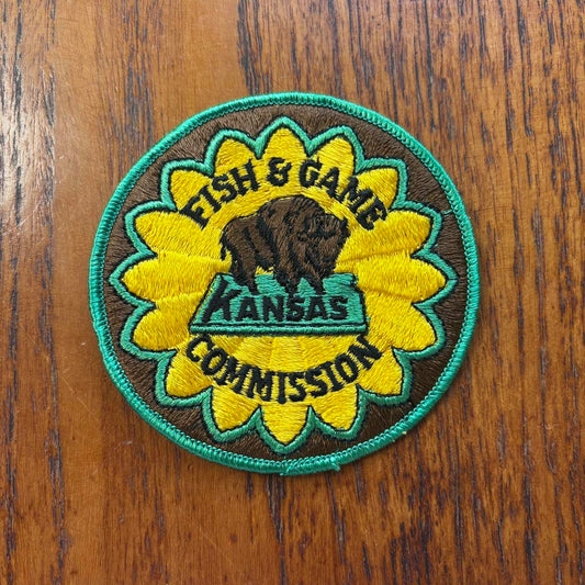 Vintage 90s USA Kansas fish & game commission nature wildlife embroidered patch