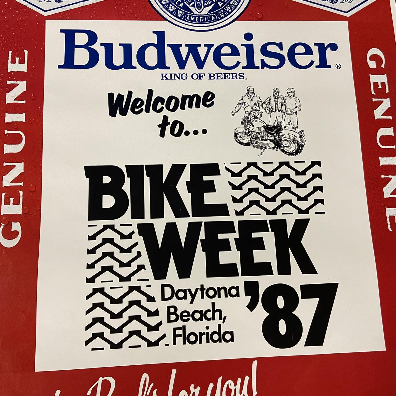 Vintage 80s USA Budweiser beer bike week Daytona Beach Florida motorbike original promotional poster