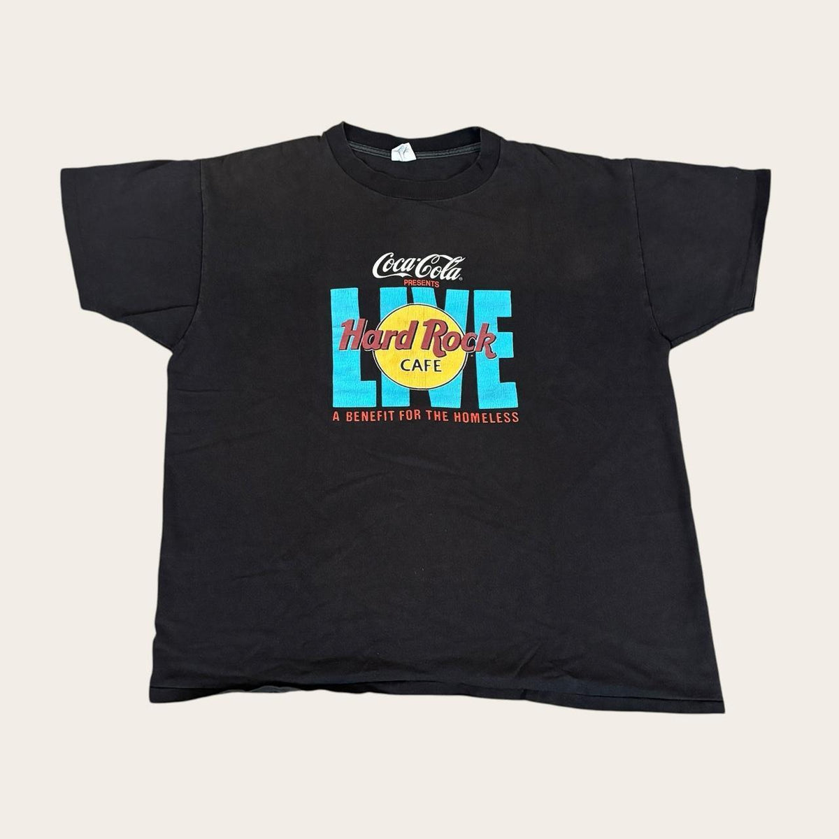 Vintage 90s USA Hard Rock Cafe live charity benefit Coca Cola t-shirt