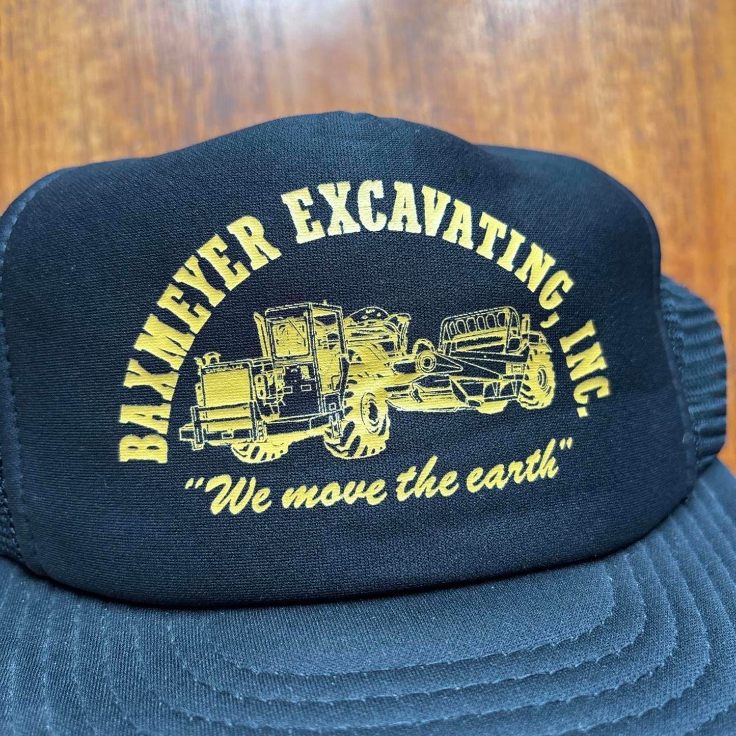 Vintage 90s USA Baxmeyer excavating construction workwear graphic trucker cap