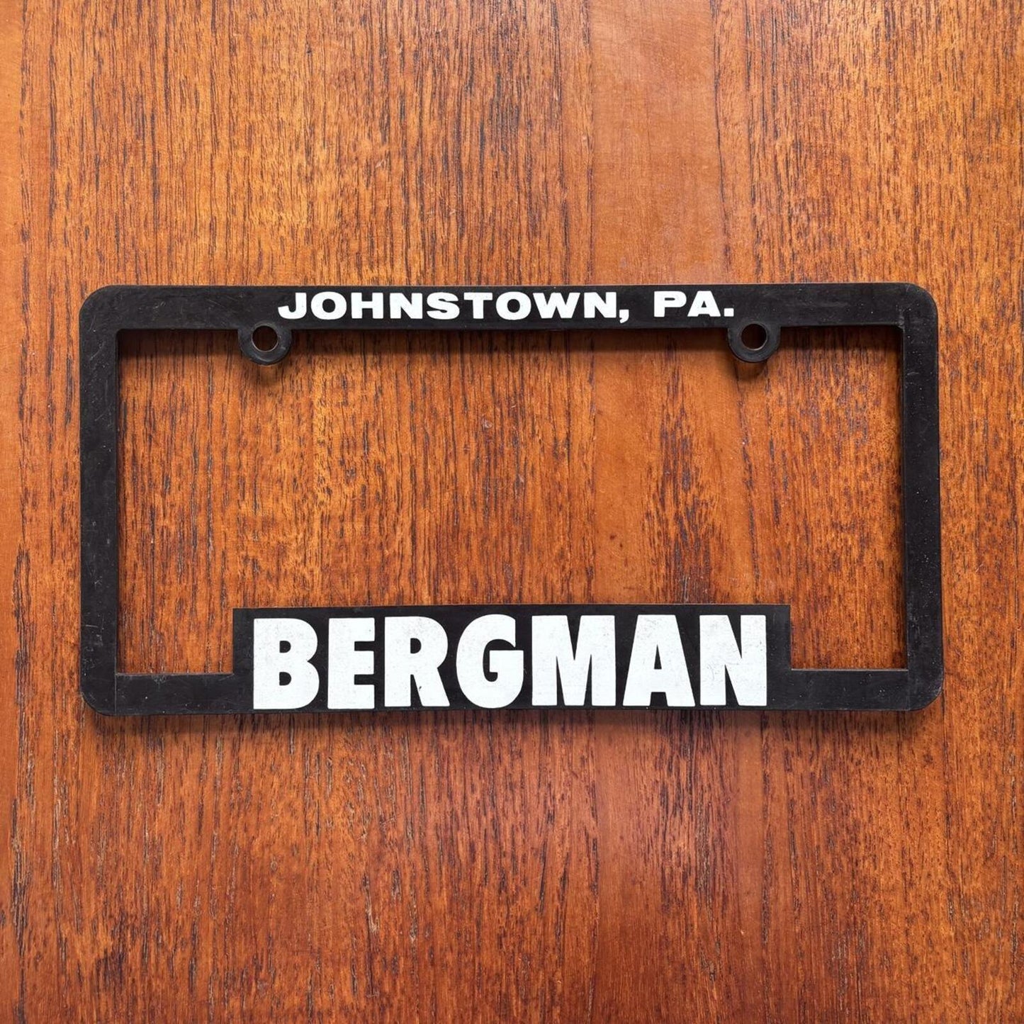 Vintage 90s Bergman car dealership Pennsylvania American license plate holder