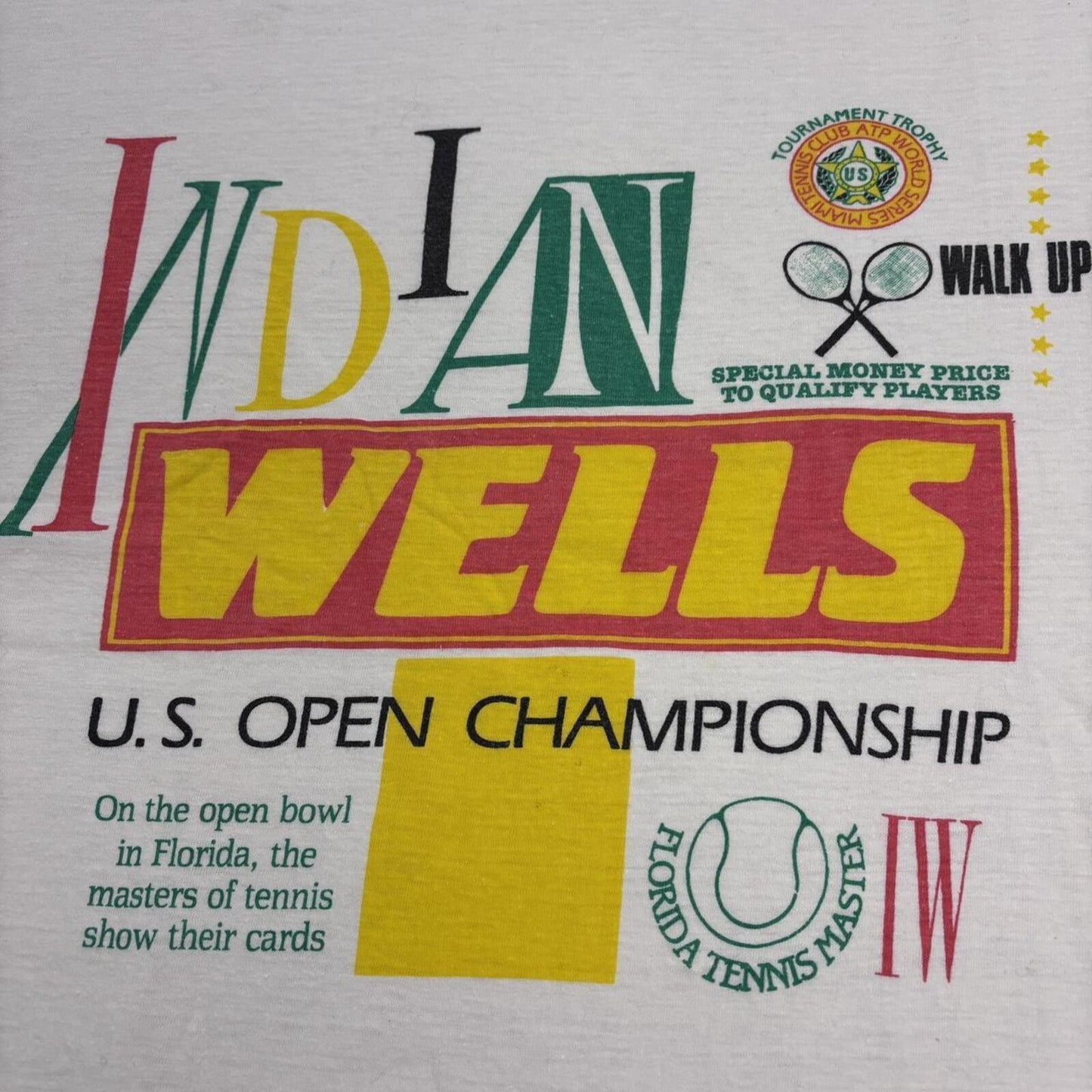 Vintage 90s US Open tennis tournament Indian Wells graphic t-shirt