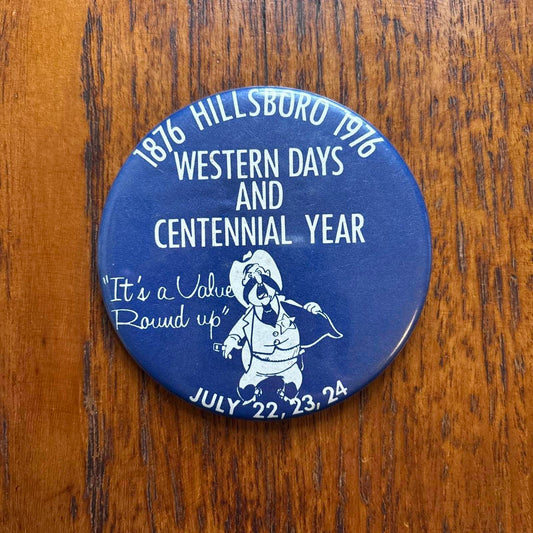 Vintage 70s USA Hillsboro Oregon western days Centennial year pin badge