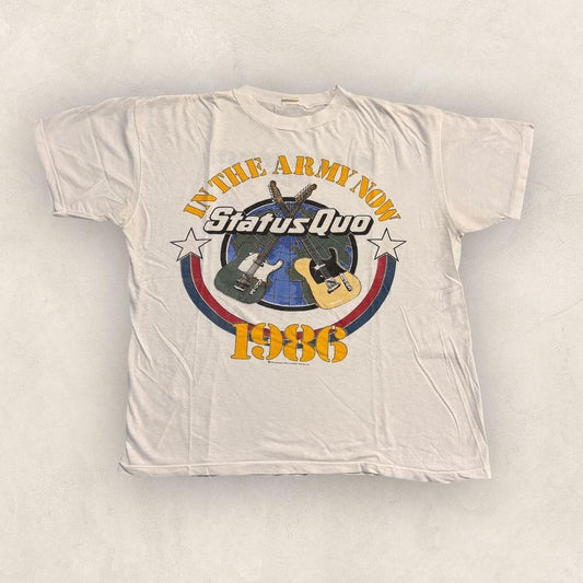 Vintage 80s Status Quo in the army now UK tour rock band graphic t-shirt