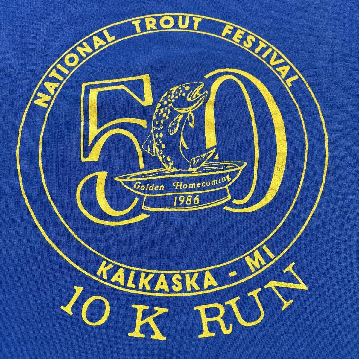 Vintage 80s USA National trout fishing festival 10K run Michigan race t-shirt
