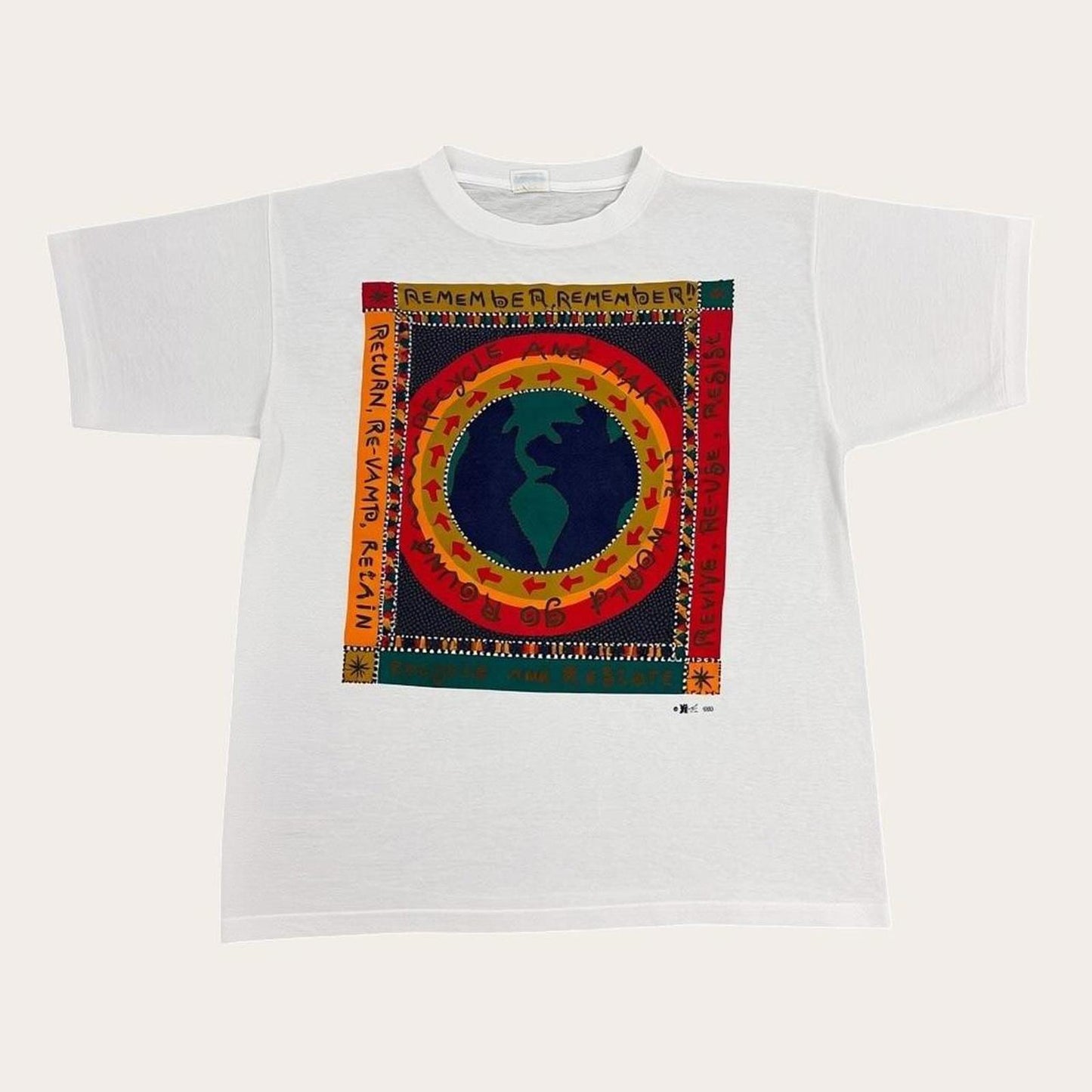 Vintage 90s USA recycle and marks the world go round Earth day nature t-shirt