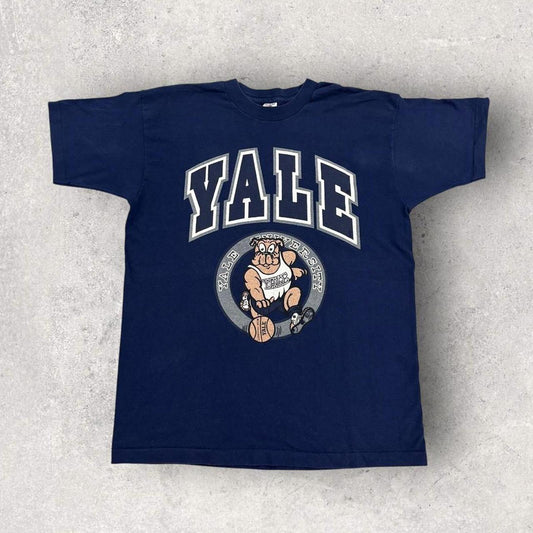 Vintage 90s USA Yale university NCAA basketball bulldog mascot varsity t-shirt