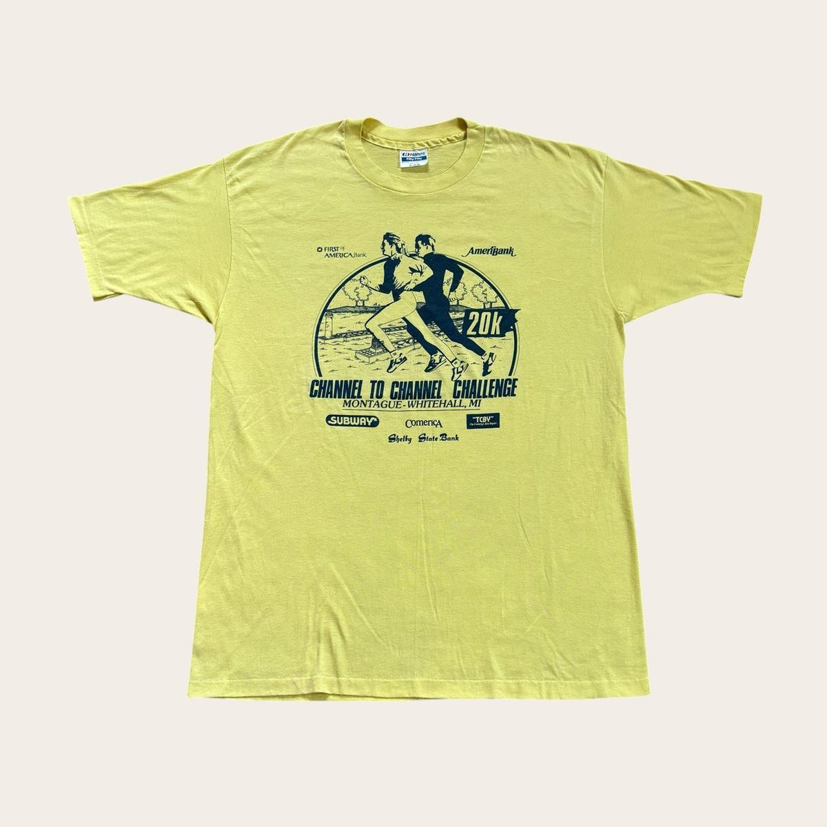 Vintage 90s channel to channel 20K challenge Michigan Road race running t-shirt