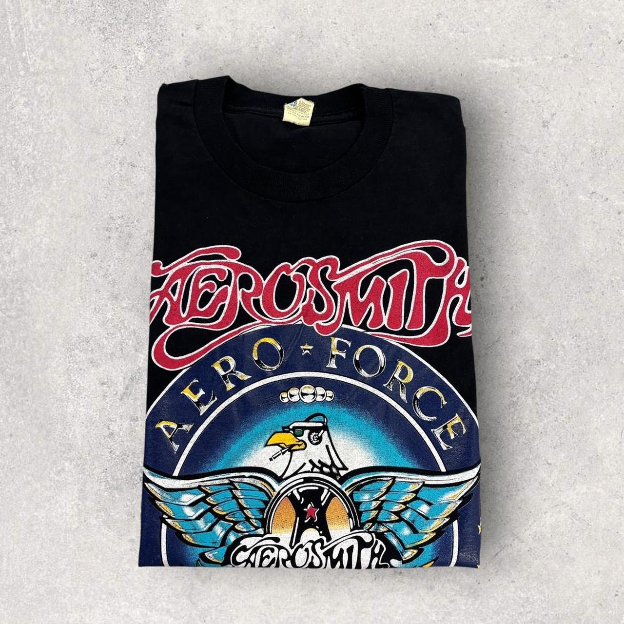Vintage 80s USA Aerosmith Aero Force One Pump European tour rock band t-shirt